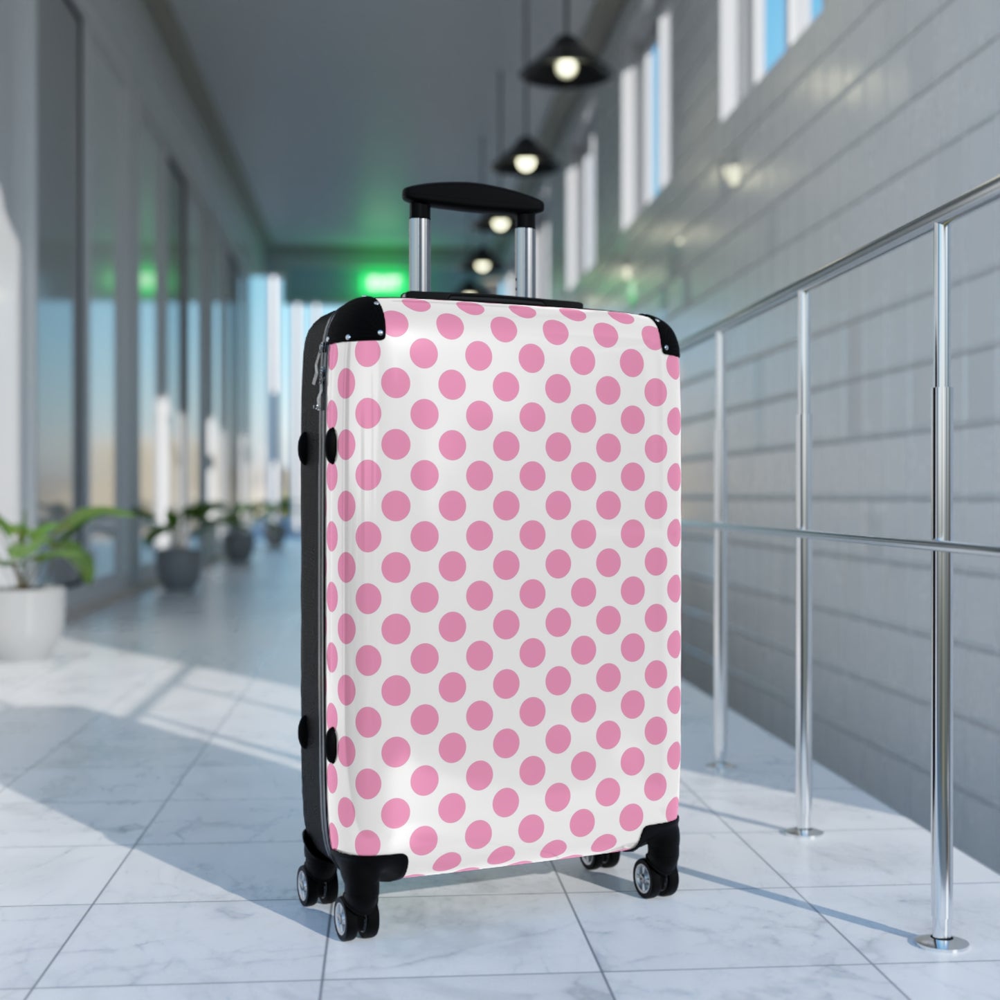 Cute Pink Polka Dot Suitcase, Trendy Luggage, Travel Gear, Vacation Essentials, Stylish Carry-On for Women, Teen Luggage