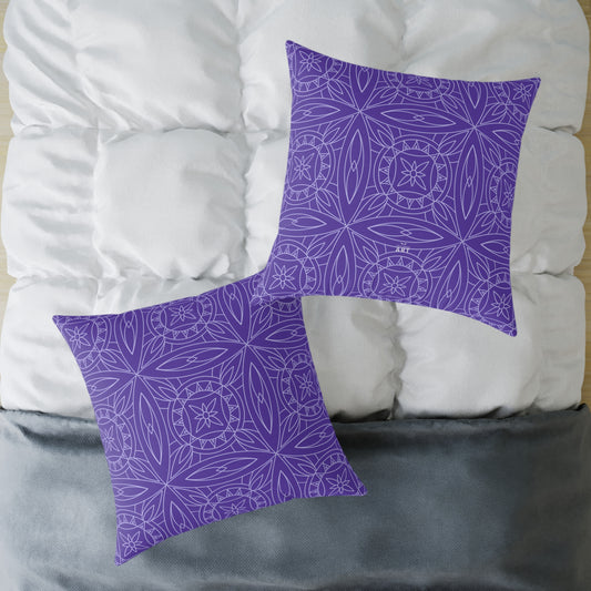 Geometric Kaleidoscope Pattern Square Pillow | Purple White Tile Decorative Pillow