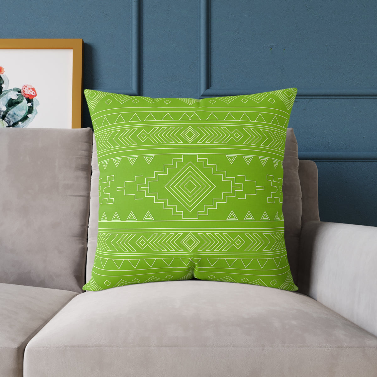 Lime Aztec Pattern Square Pillow | Poly Canvas Pillow