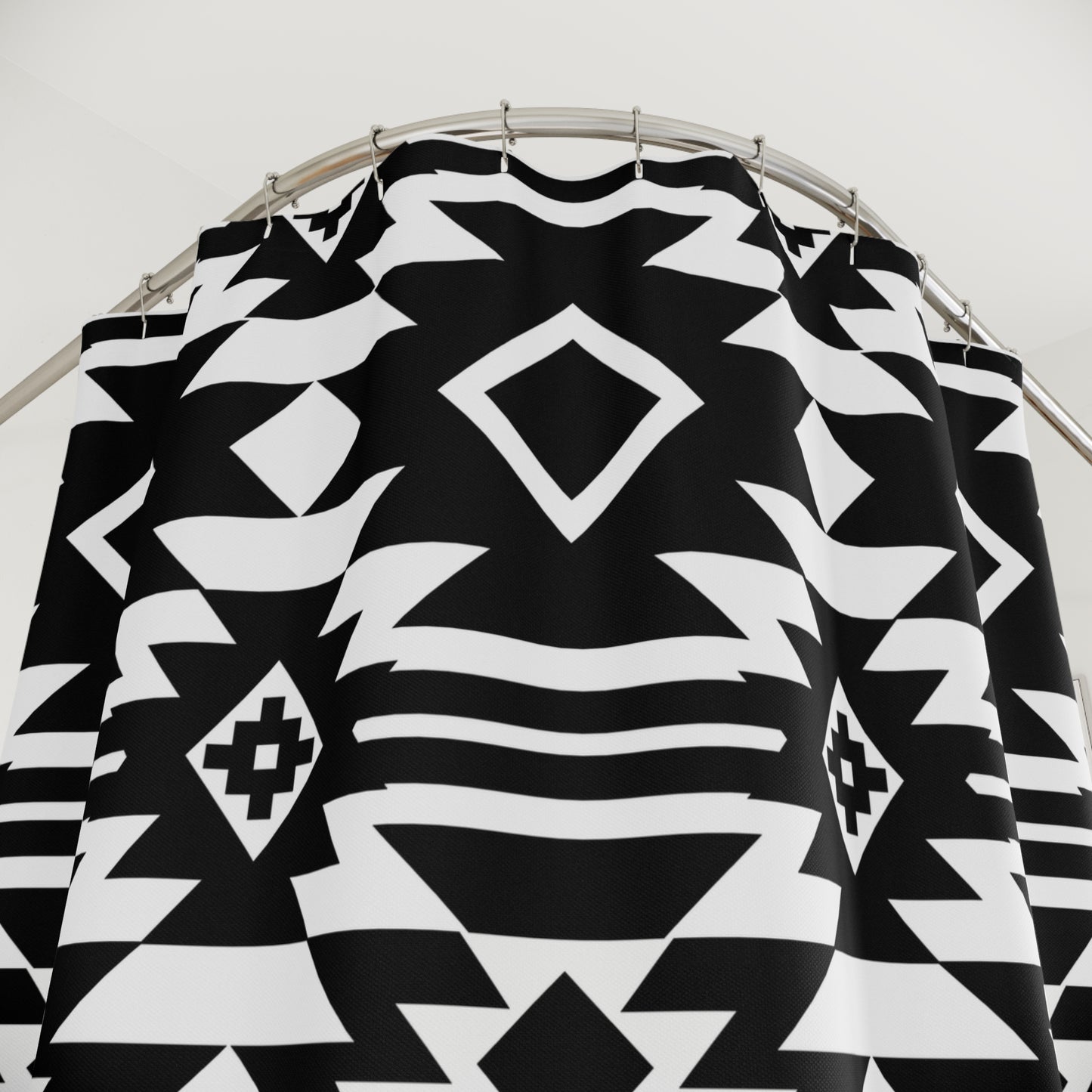 Black White Aztec Pattern Shower Curtain | Tribal Geometric Bathroom Decor