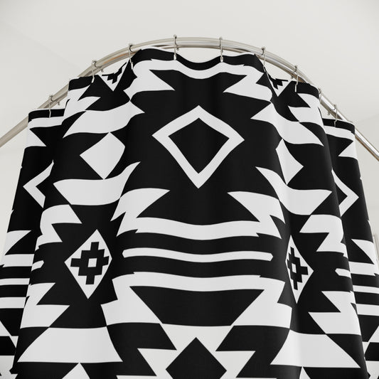 Black White Aztec Pattern Shower Curtain | Tribal Geometric Bathroom Decor