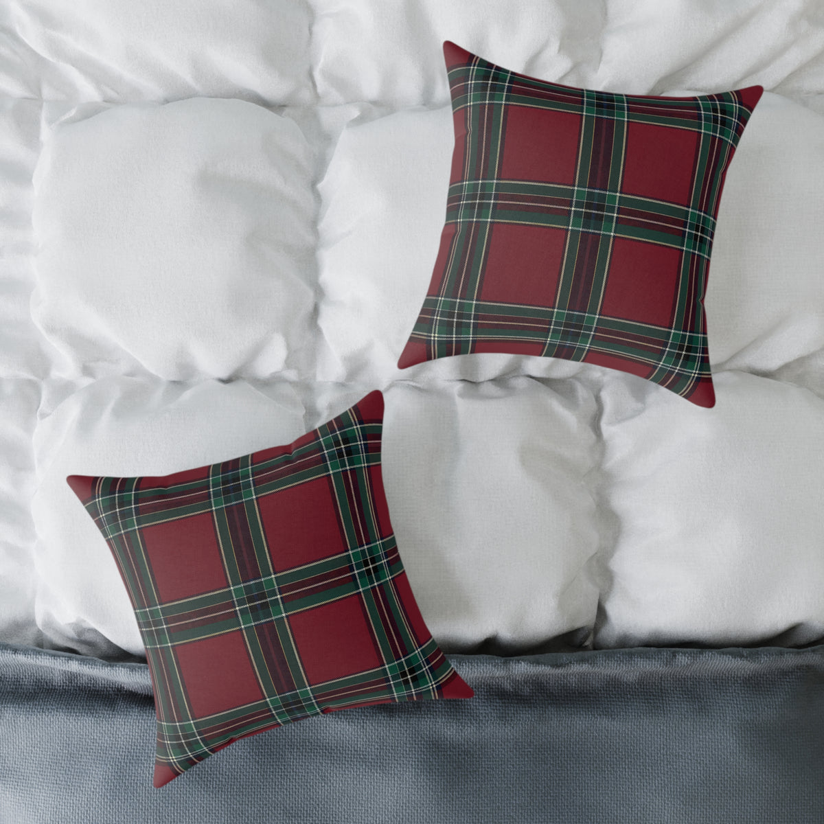 Red Green Purple White Beige Tartan Plaid Square Pillow | Holiday Cabin Decor