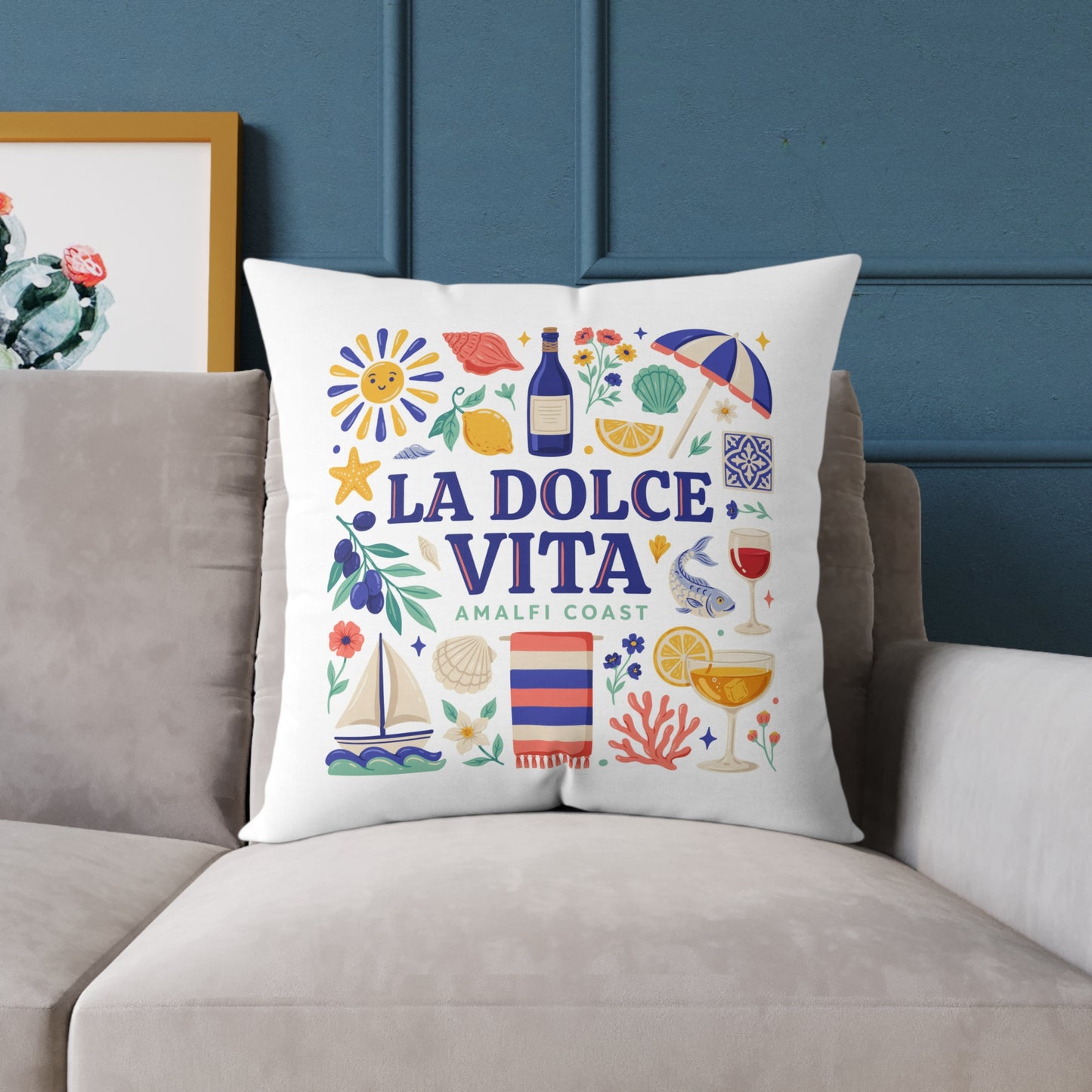La Dolce Vita Amalfi Coast Square Pillow | Italian Summer Coastal Decor