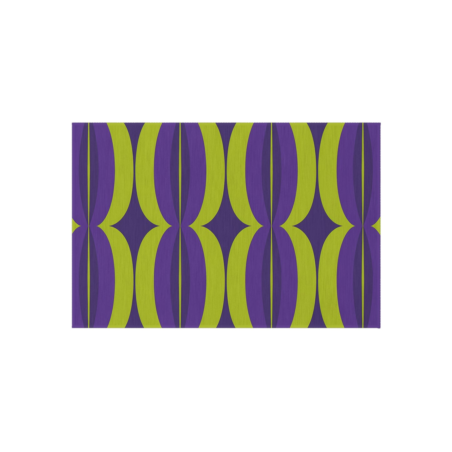 Green and Purple Mid-Century Geometric Outdoor/Indoor Rug | Retro Pattern Patio Mat