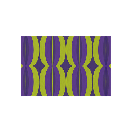 Green and Purple Mid-Century Geometric Outdoor/Indoor Rug | Retro Pattern Patio Mat