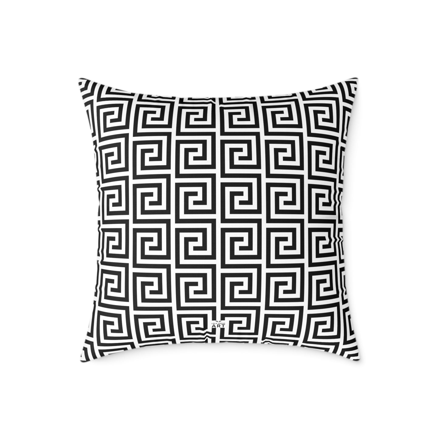 Greek Key Pattern Square Poly Canvas Pillow | Black White Geometric Throw Pillow