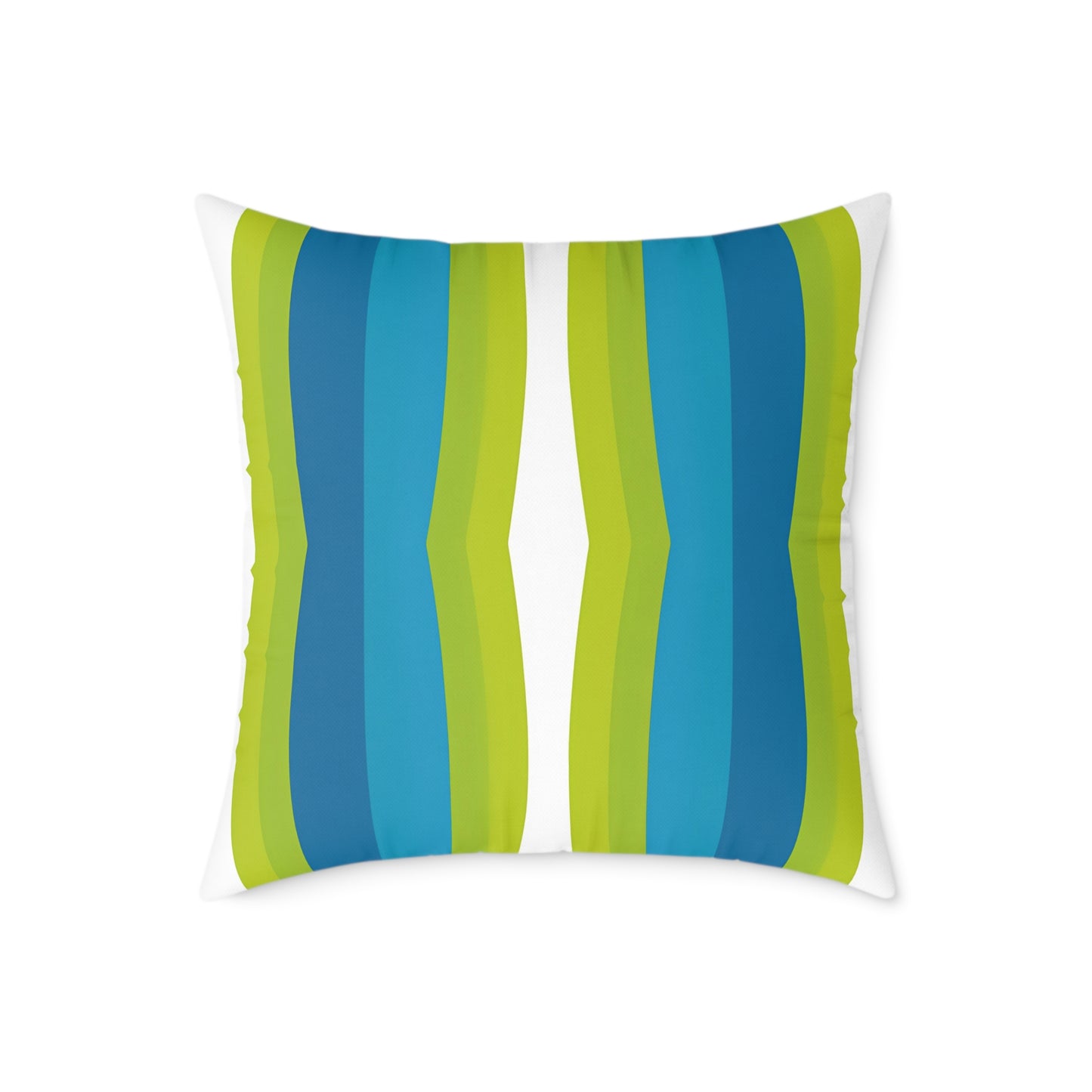 Blue Green Striped Wave Square Poly Canvas Pillow | Modern Geometric Throw Pillow