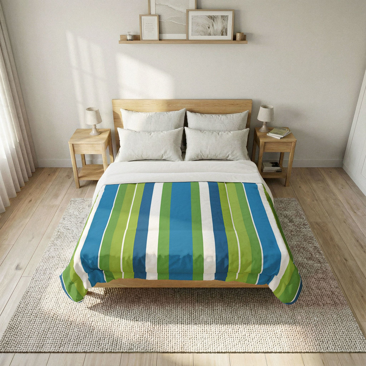 Blue Green Striped Comforter | Cotton Comforter