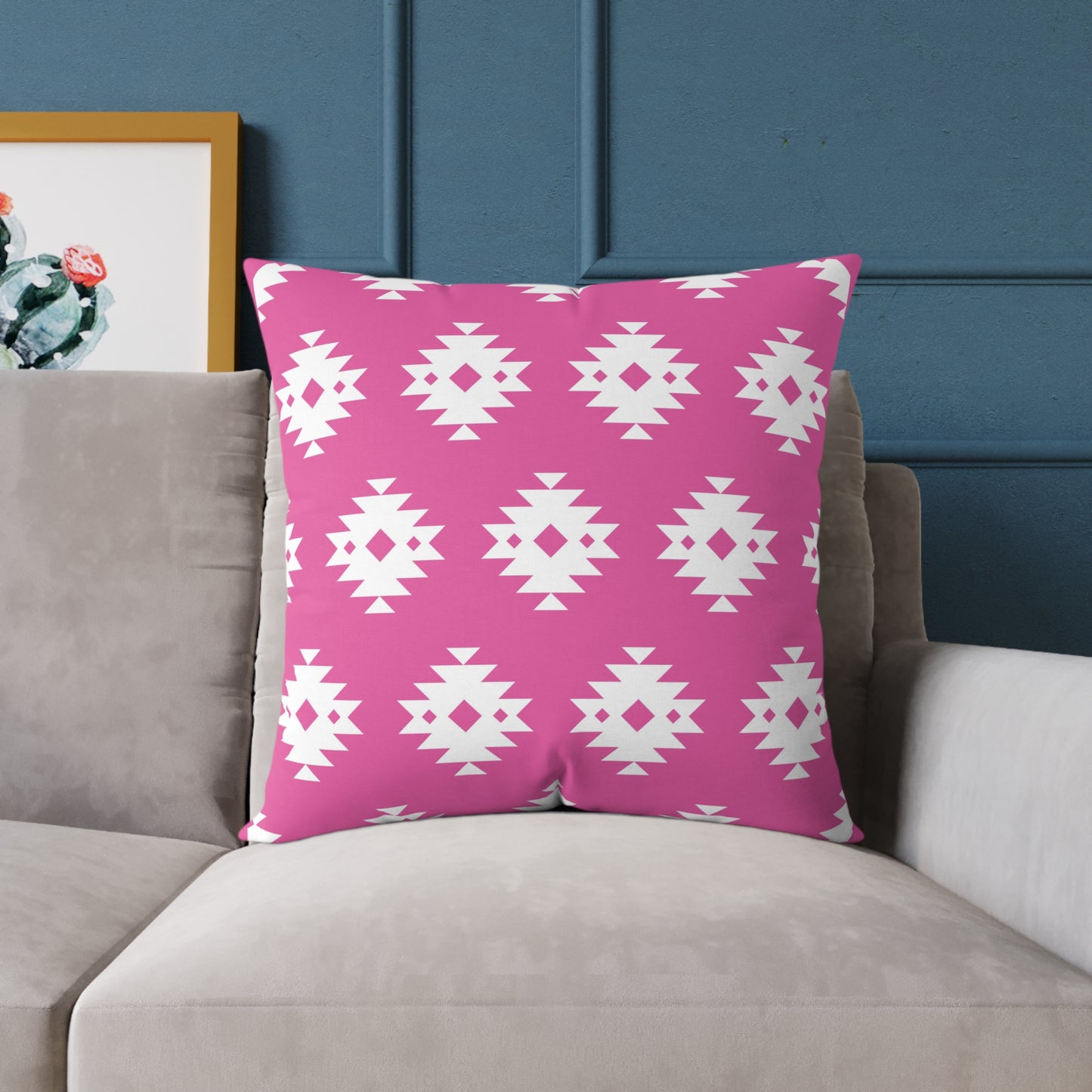 Pink White Boho Aztec Diamond Pattern Pillow | Square Throw Pillow