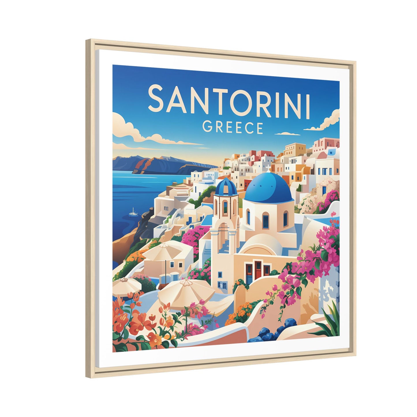 Santorini Greece Travel Art Matte Canvas Framed Wall Art