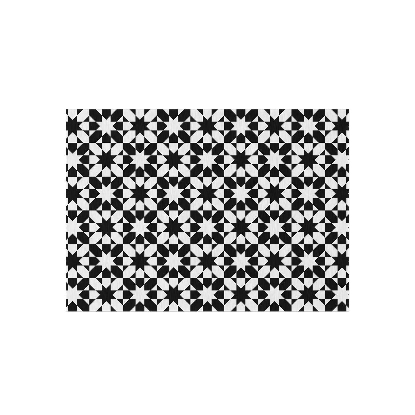 Black White Geometric Tile Pattern Indoor/Outdoor Rug | Modern Patio Mat