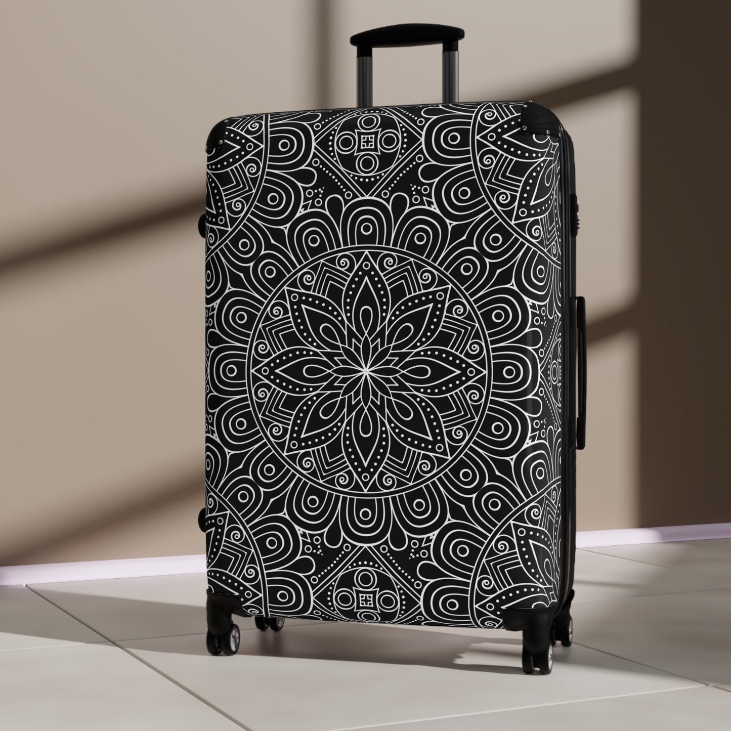 Black White Mandala Suitcase | Floral Geometric Carry-On