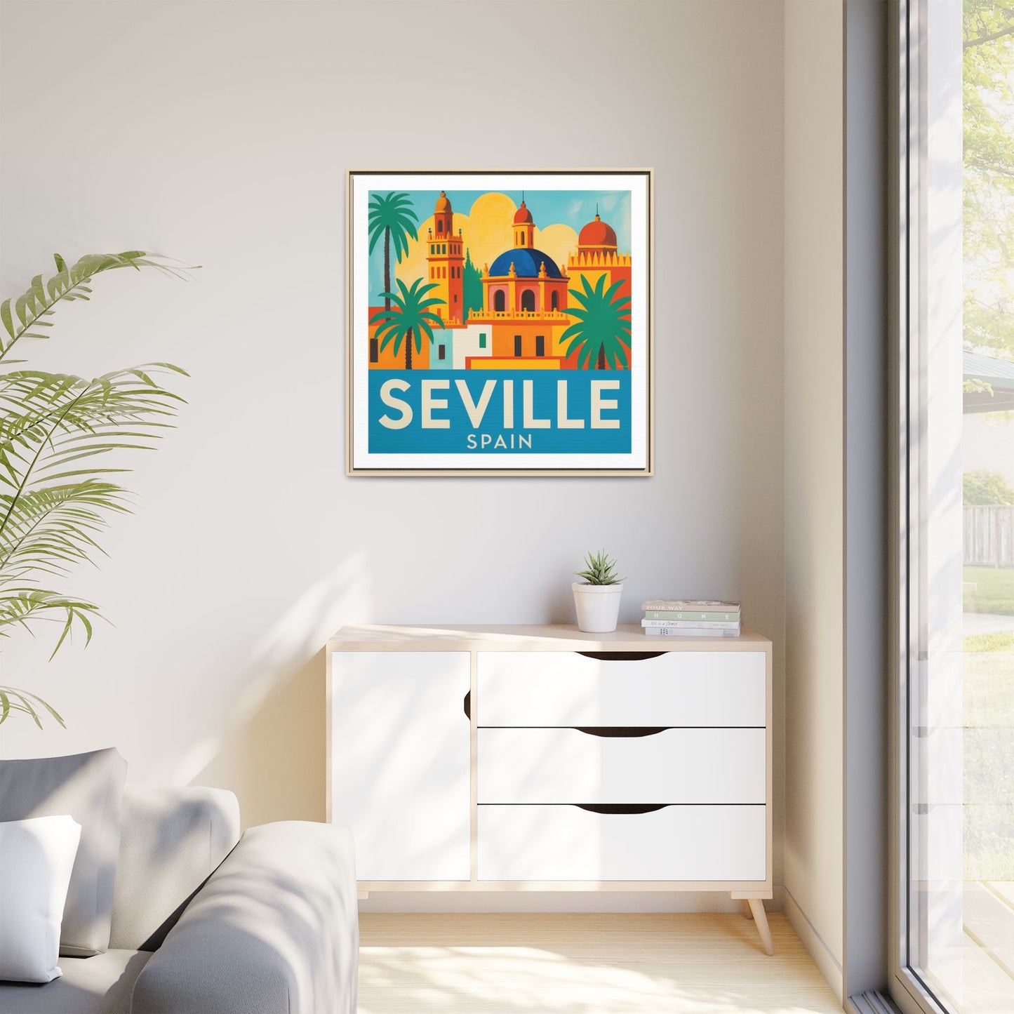 Seville Spain Vintage Travel Look Matte Canvas Wall Art Framed