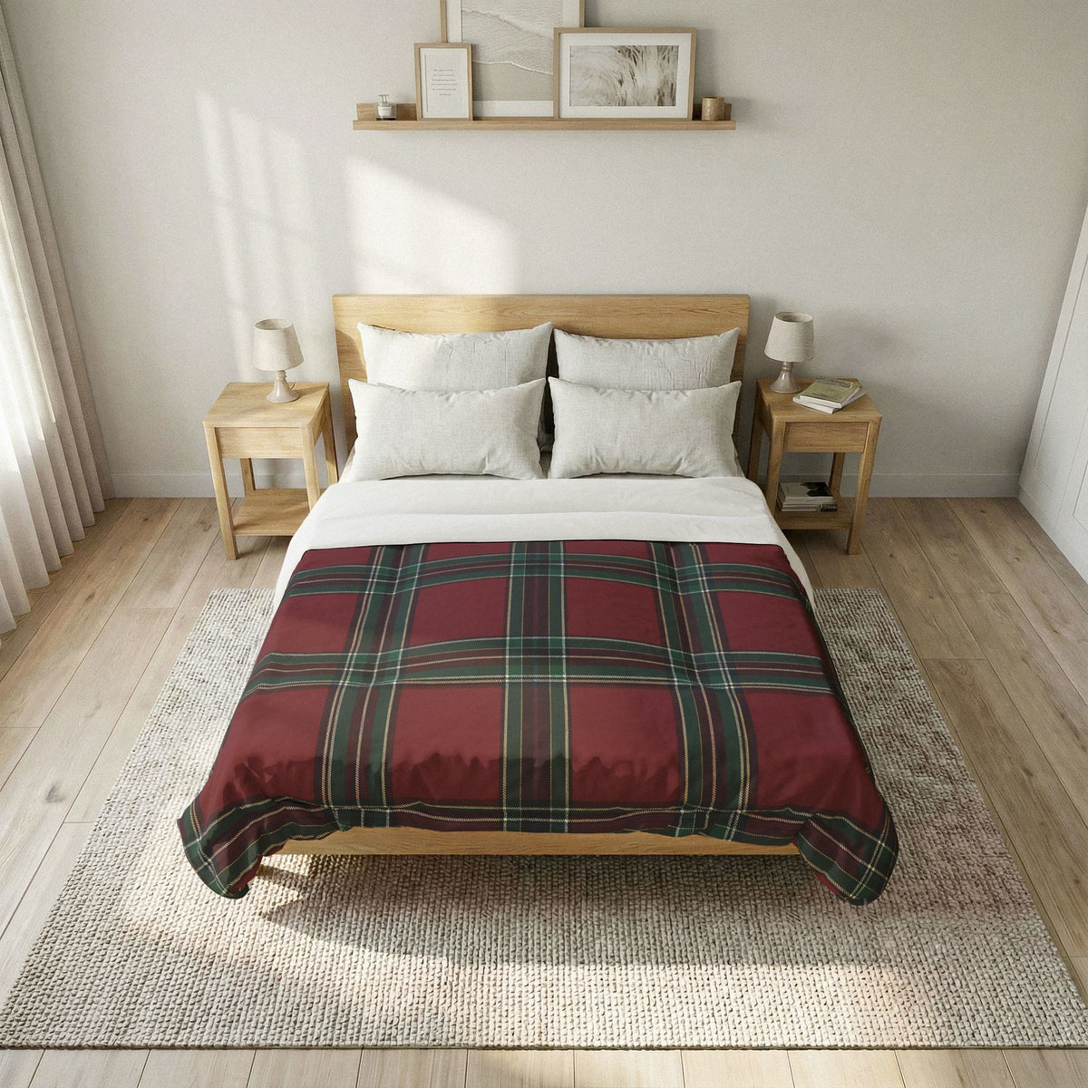 Red Green Tartan Plaid Cotton Comforter | Classic Scottish Check Bedding