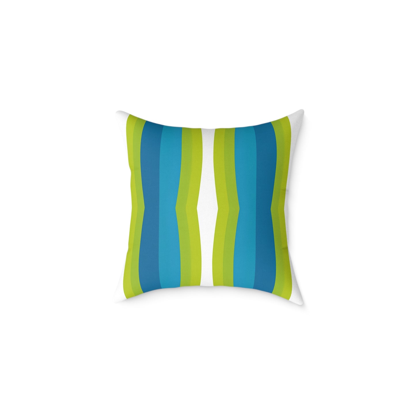 Blue Green Striped Wave Square Poly Canvas Pillow | Modern Geometric Throw Pillow