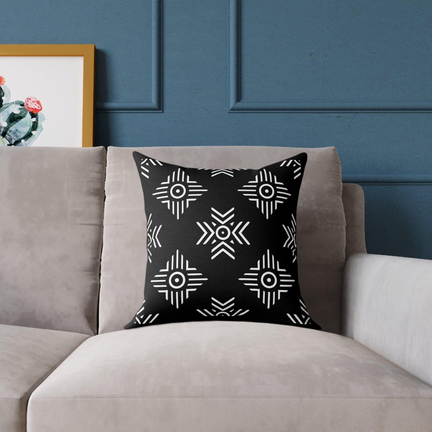 Geometric Black White Tribal Pattern Square Pillow | Poly Canvas Cushion