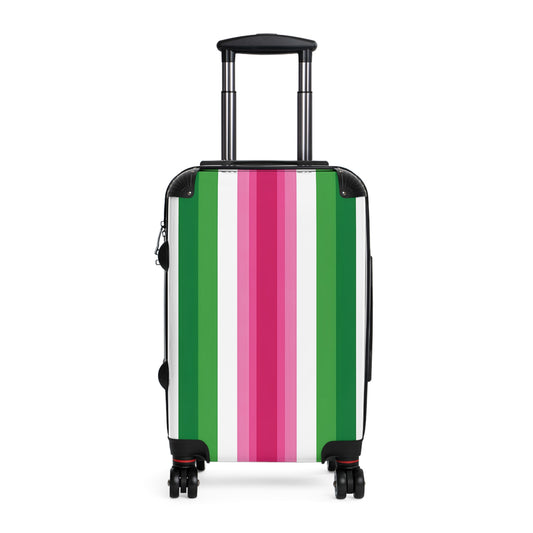 Pink & Green Stripe Suitcase | Vertical Color Block Luggage