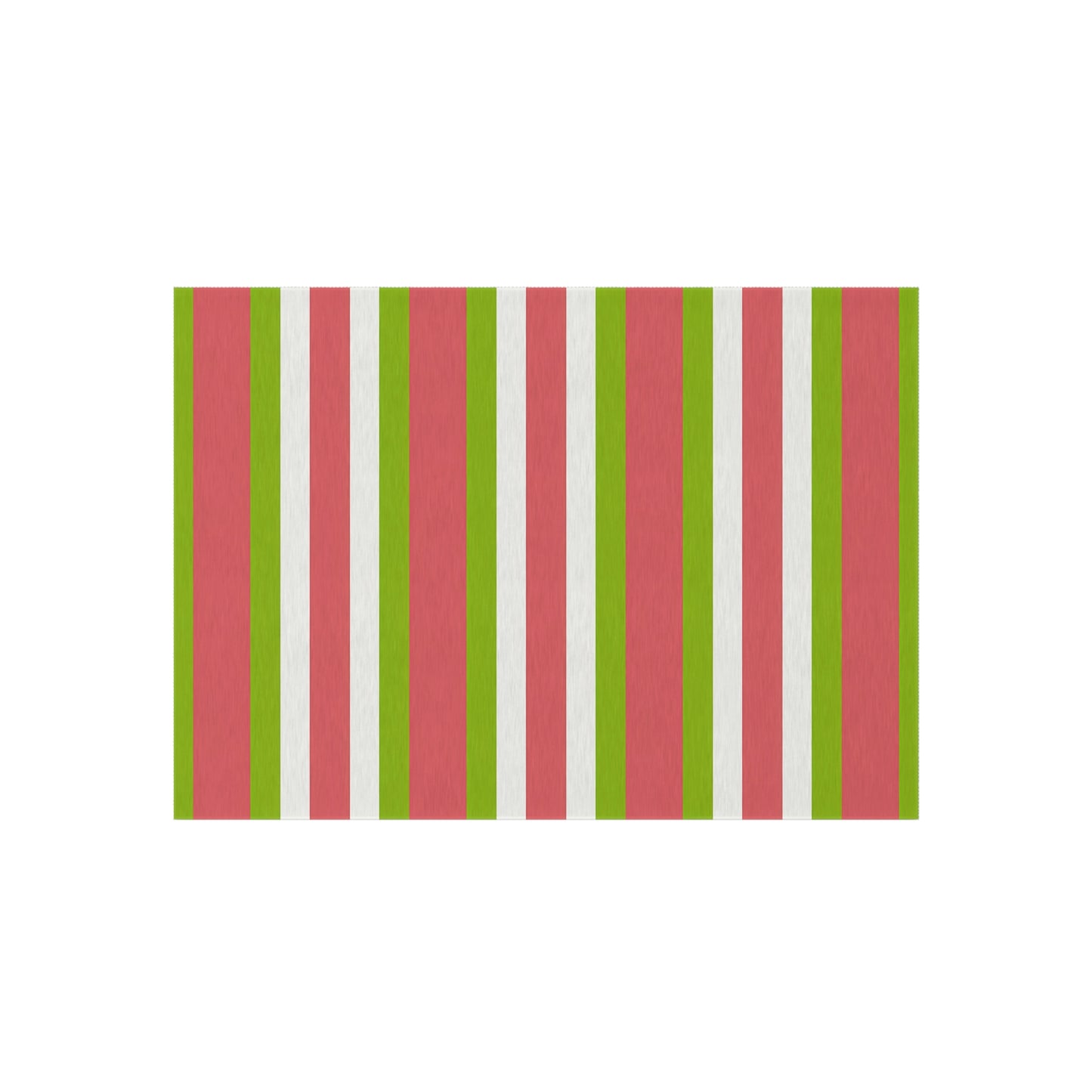 Striped Medium Pink Green White Outdoor/Indoor Rug | Patio Deck Mat