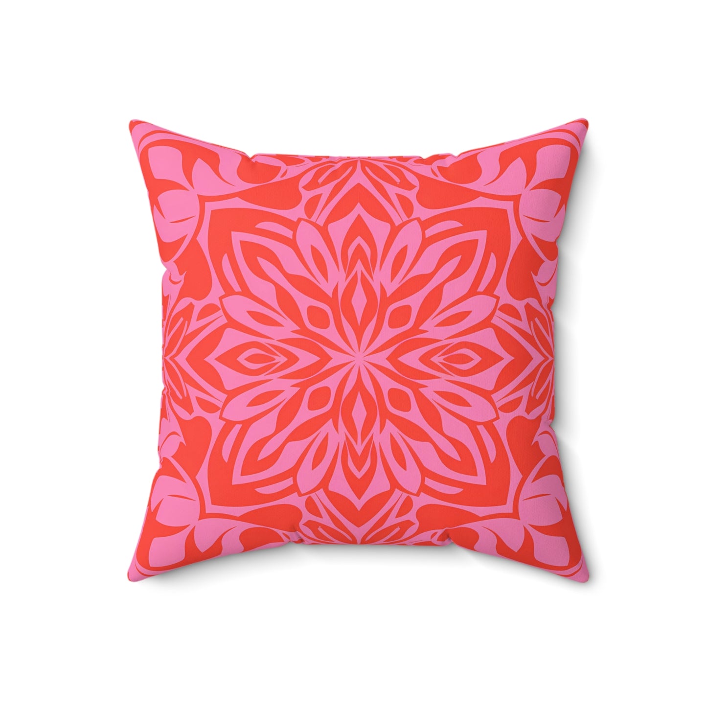 Boho Square Pillow, Pink Orange Feminine Home Decor Cushion, Throw Pillow Cover, Bohemian Pillowcase, Sofa Accent Pillow, Gift for Her