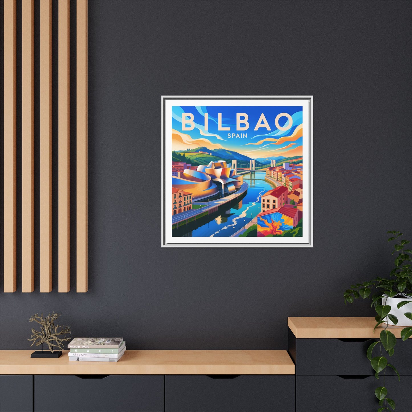 Bilbao Spain travel art Matte Canvas Framed | Bilbao cityscape wall art