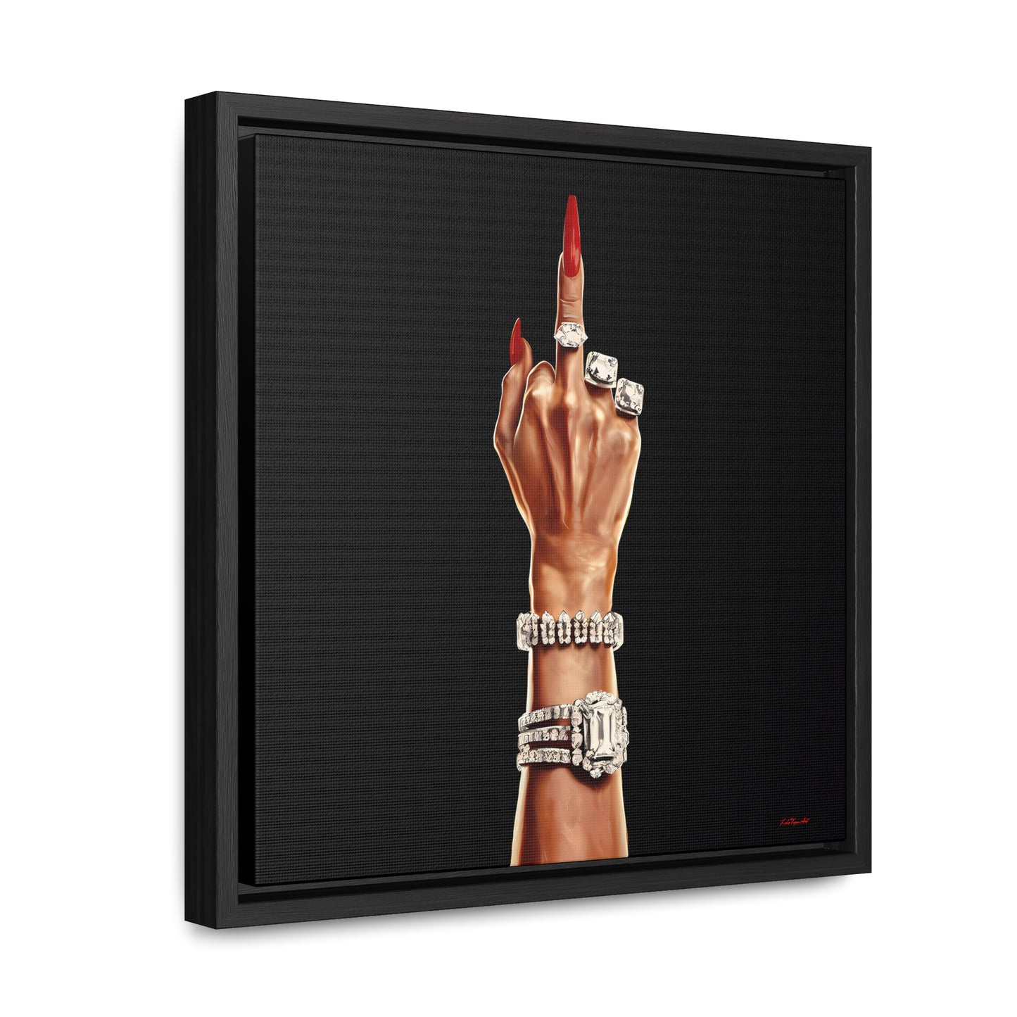 Canvas Wall Art, Feminist Artwork, Square Frame Decor, Bold Female Power, Glamorous Diamond Design, Rich Woman Flipping the Bird, Audacious