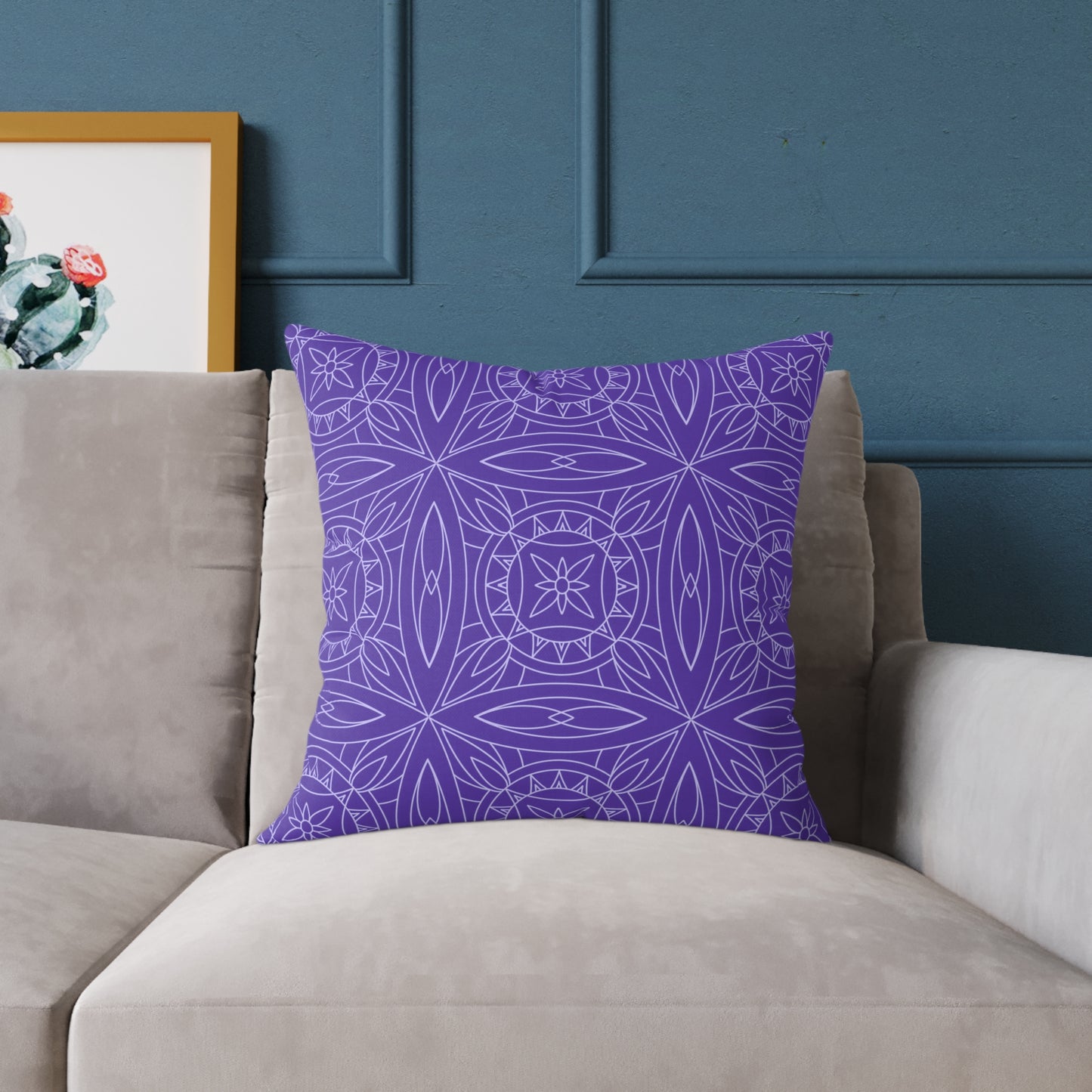 Geometric Kaleidoscope Pattern Square Pillow | Purple White Tile Decorative Pillow