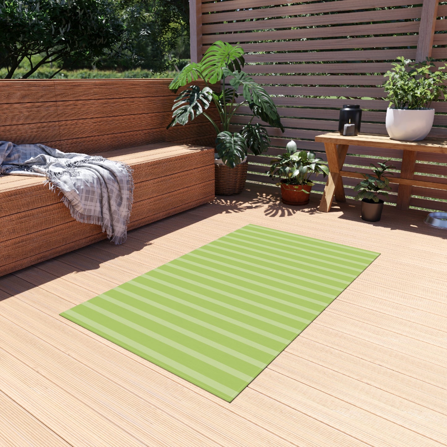 Lime Vertical Stripe Outdoor Rug | Patio Mat, Weatherproof Indoor-Outdoor Flooring