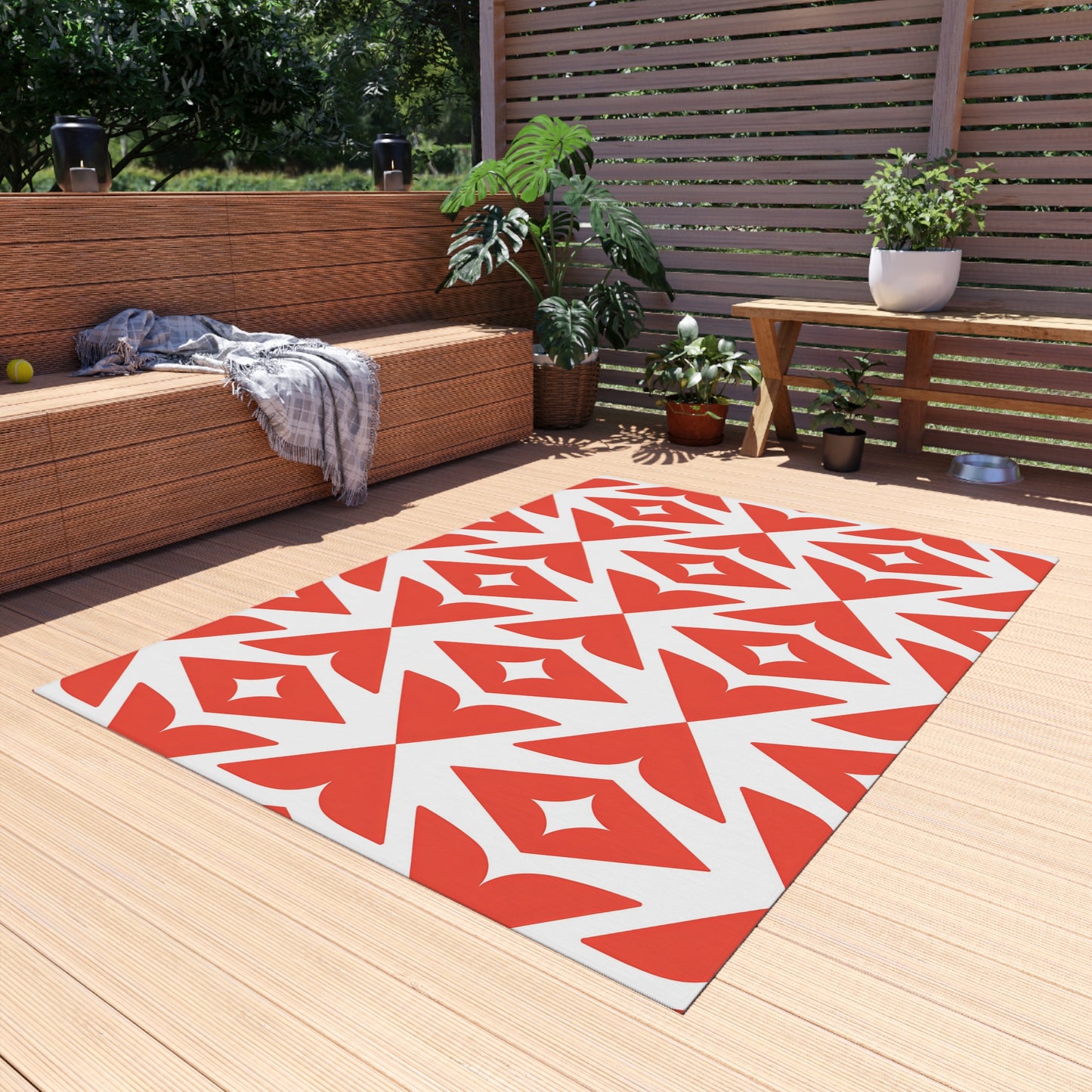 Retro Diamond Geo Outdoor/Indoor Rug | Dark Orange White Patio Mat