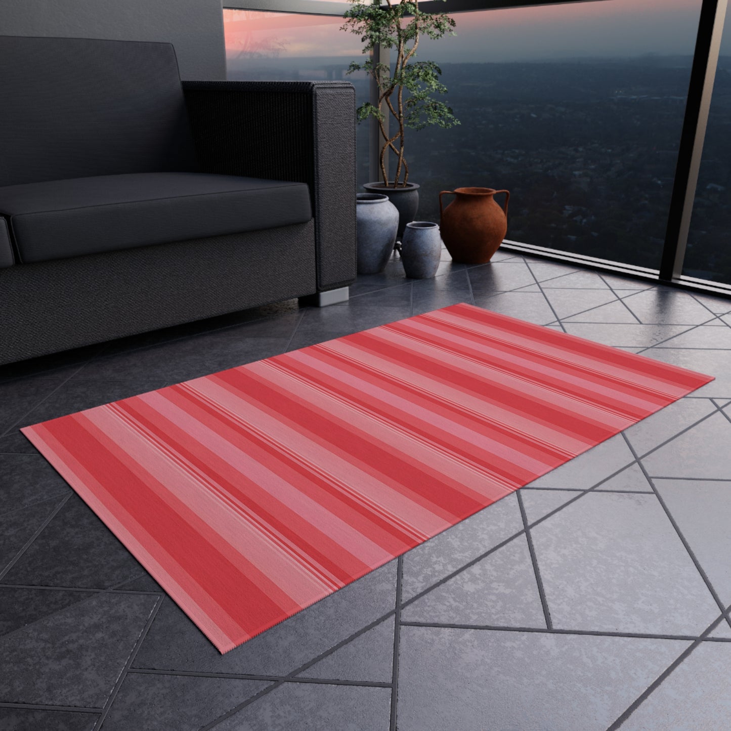 Coral Pink Stripe Pattern Outdoor/Indoor Rug | Patio Mat, Waterproof Porch Runner