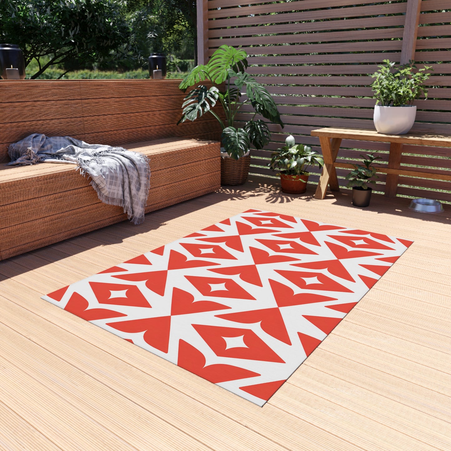 Retro Diamond Geo Outdoor/Indoor Rug | Dark Orange White Patio Mat
