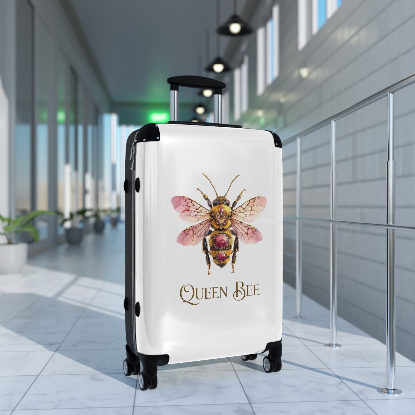 Queen Bee watercolor bee suitcase | luggage with floral bee artwork
