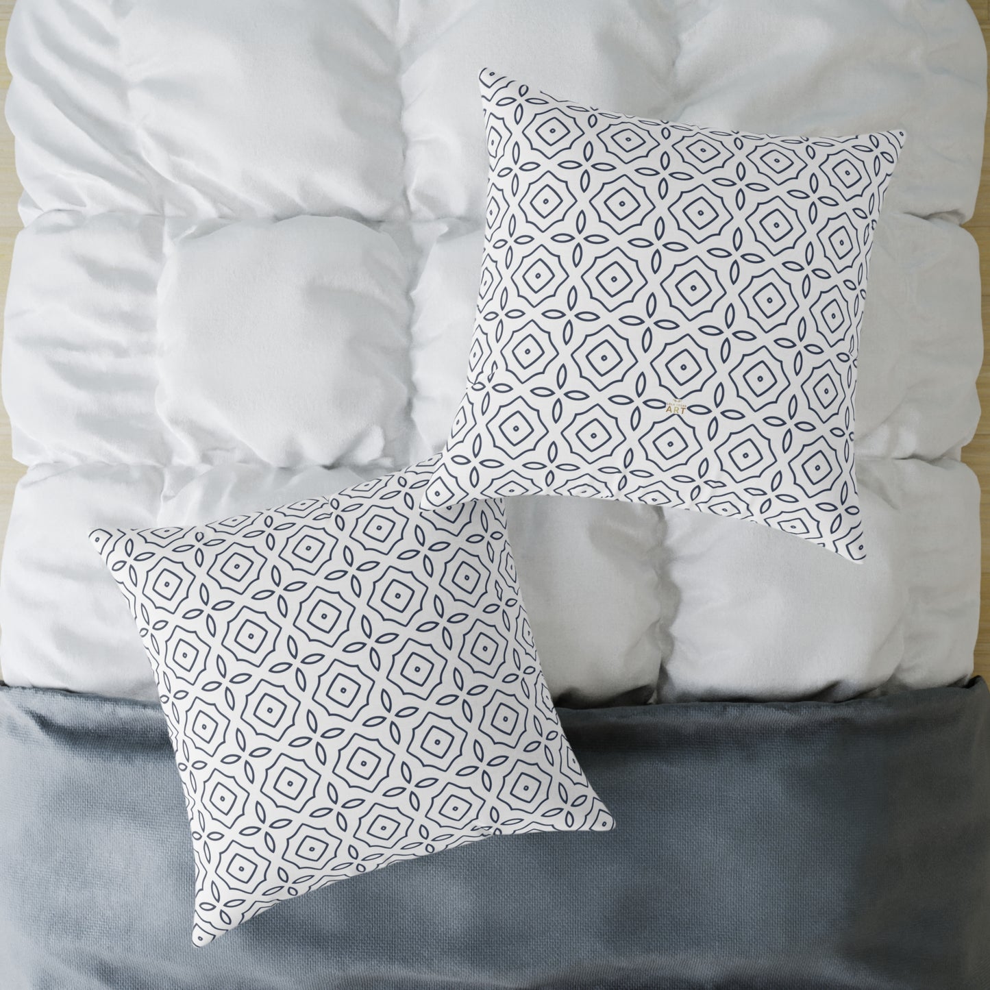 Geometric Tile Pattern Square Pillow | Blue White Moroccan Motif, Decorative Cushion, Home Decor Accent, Gift for Housewarming, Sofa Decor