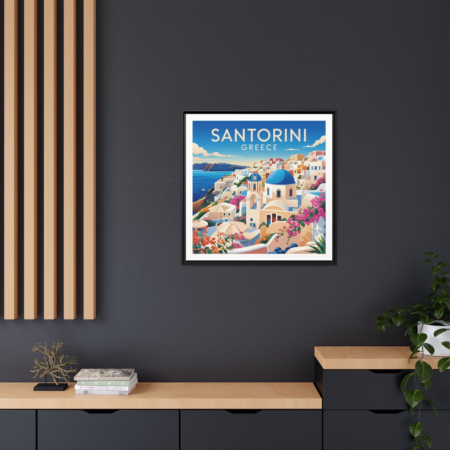 Santorini Greece Travel Art Matte Canvas Framed Wall Art