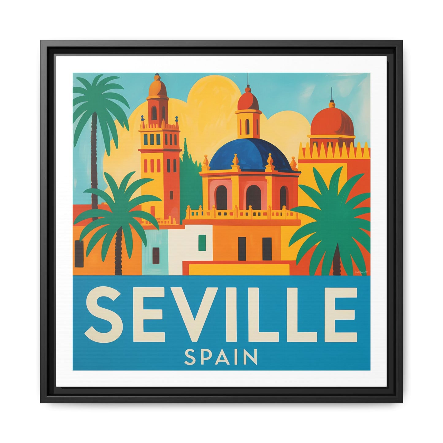 Seville Spain Vintage Travel Look Matte Canvas Wall Art Framed