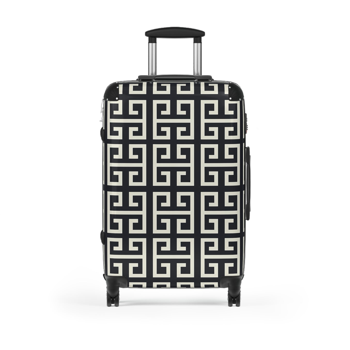 Greek Key Geometric Pattern Suitcase | Black White Travel Luggage