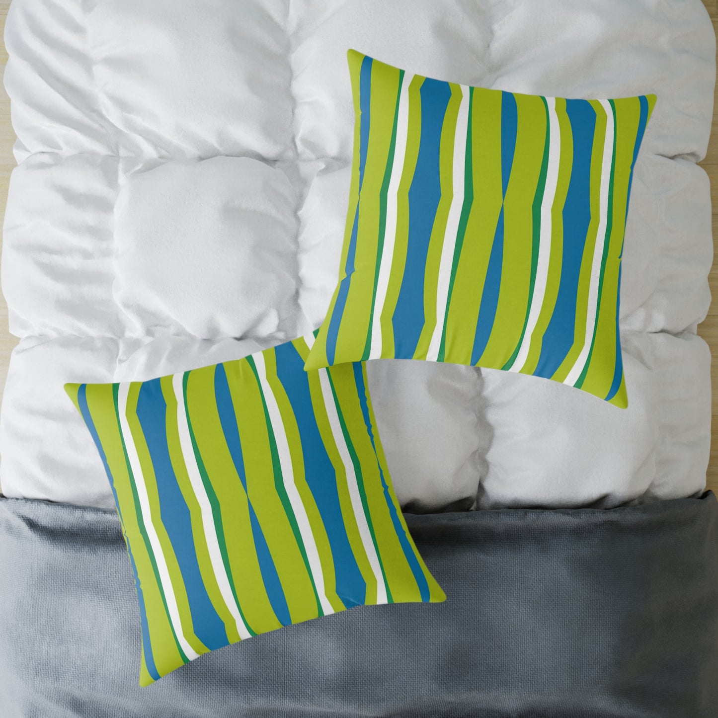 Green Blue Wavy Stripes Square Pillow | Modern Geometric Throw Pillow
