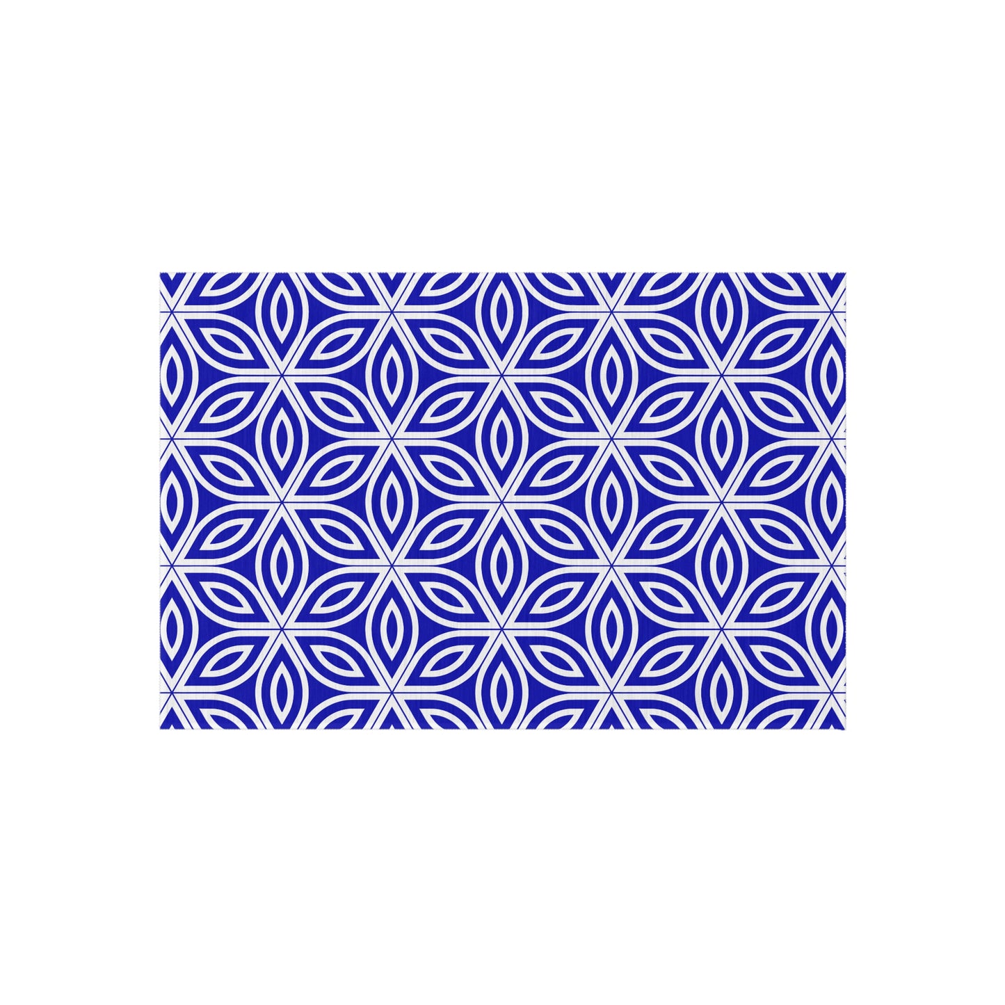 Royal Blue Geometric Floral Pattern Outdoor/Indoor Rug | Blue Petal Tile Design