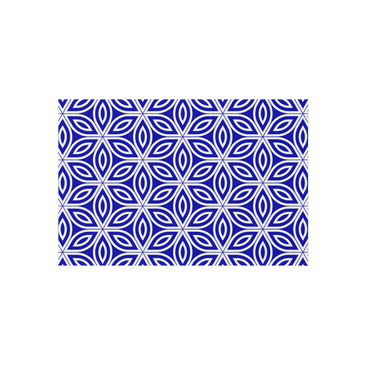 Royal Blue Geometric Floral Pattern Outdoor/Indoor Rug | Blue Petal Tile Design
