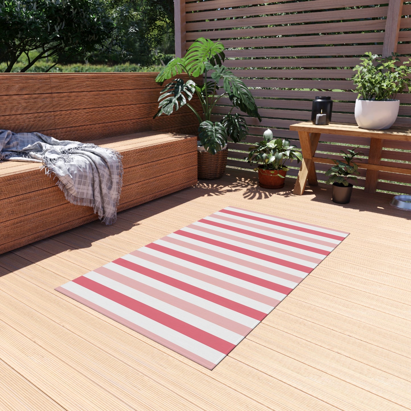 Light Pink Medium Pink and White Stripe Outdoor/Indoor Rug | Patio Mat