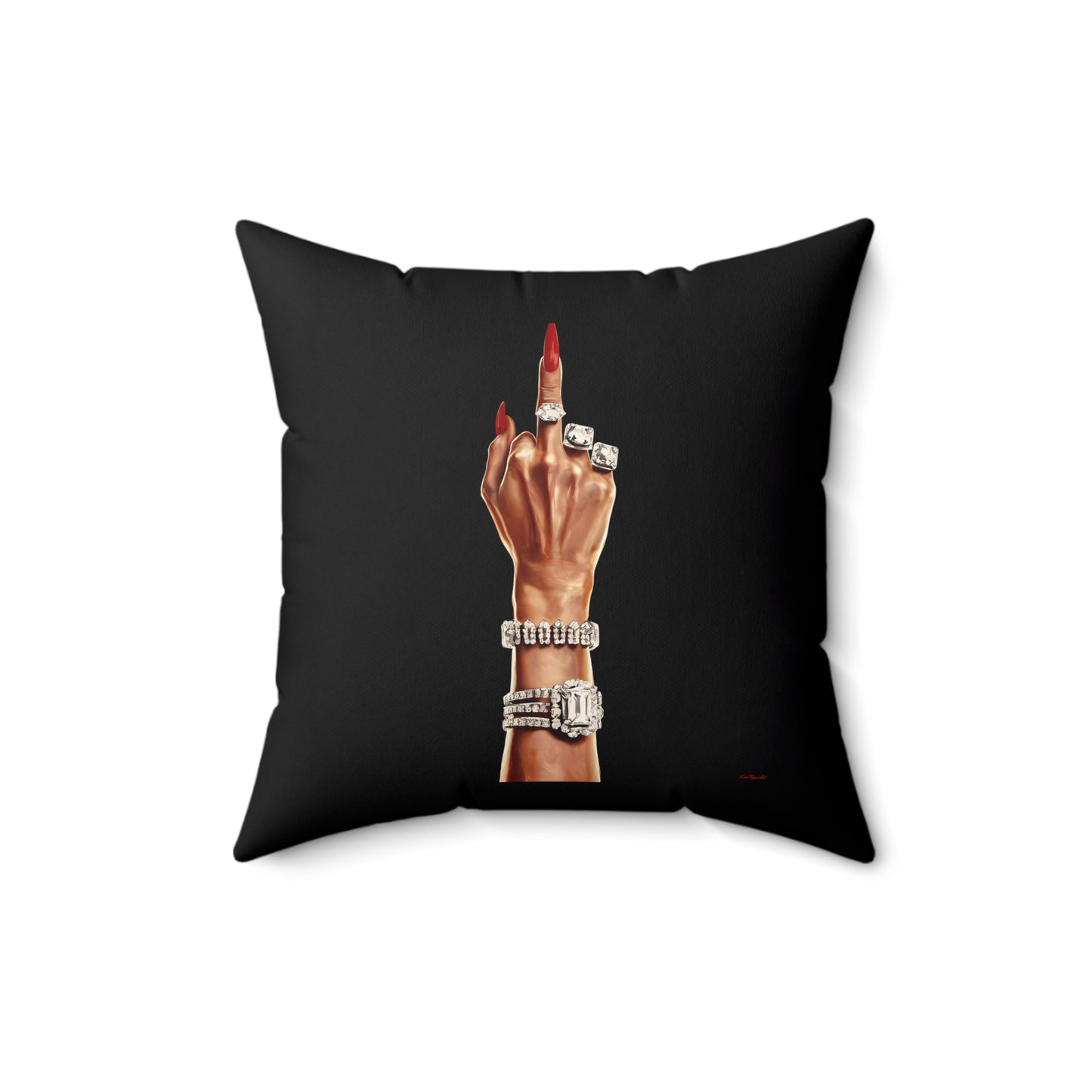 Feminist Pillow, Empowerment Cushion, Female Power Decor, Glamorous Woman Design, Square Throw Pillow, Diamond Ring, Bracelet, Girl Power