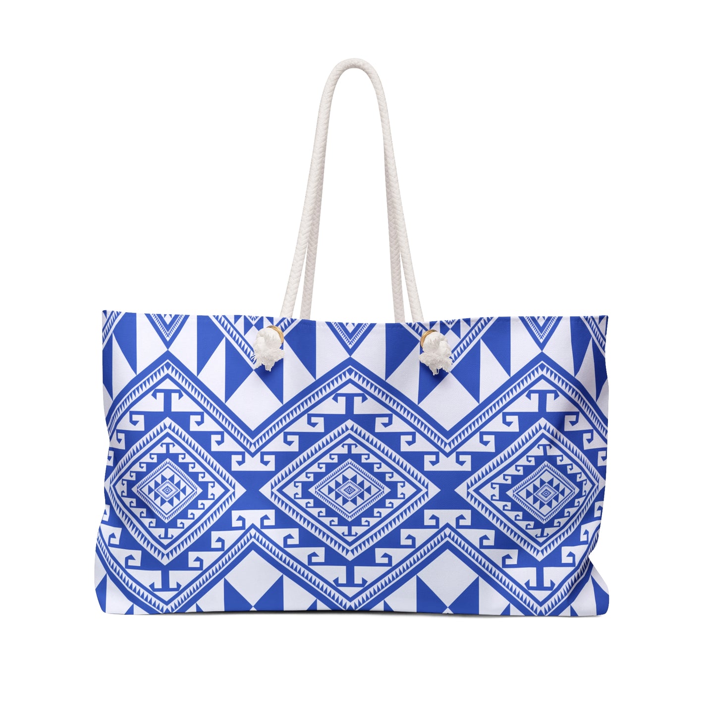 Stylish Weekender Bag with Blue Tribal Pattern, Perfect for Travel, Beach, Gym, Gifts, or Weekend Getaways, Unique Bag