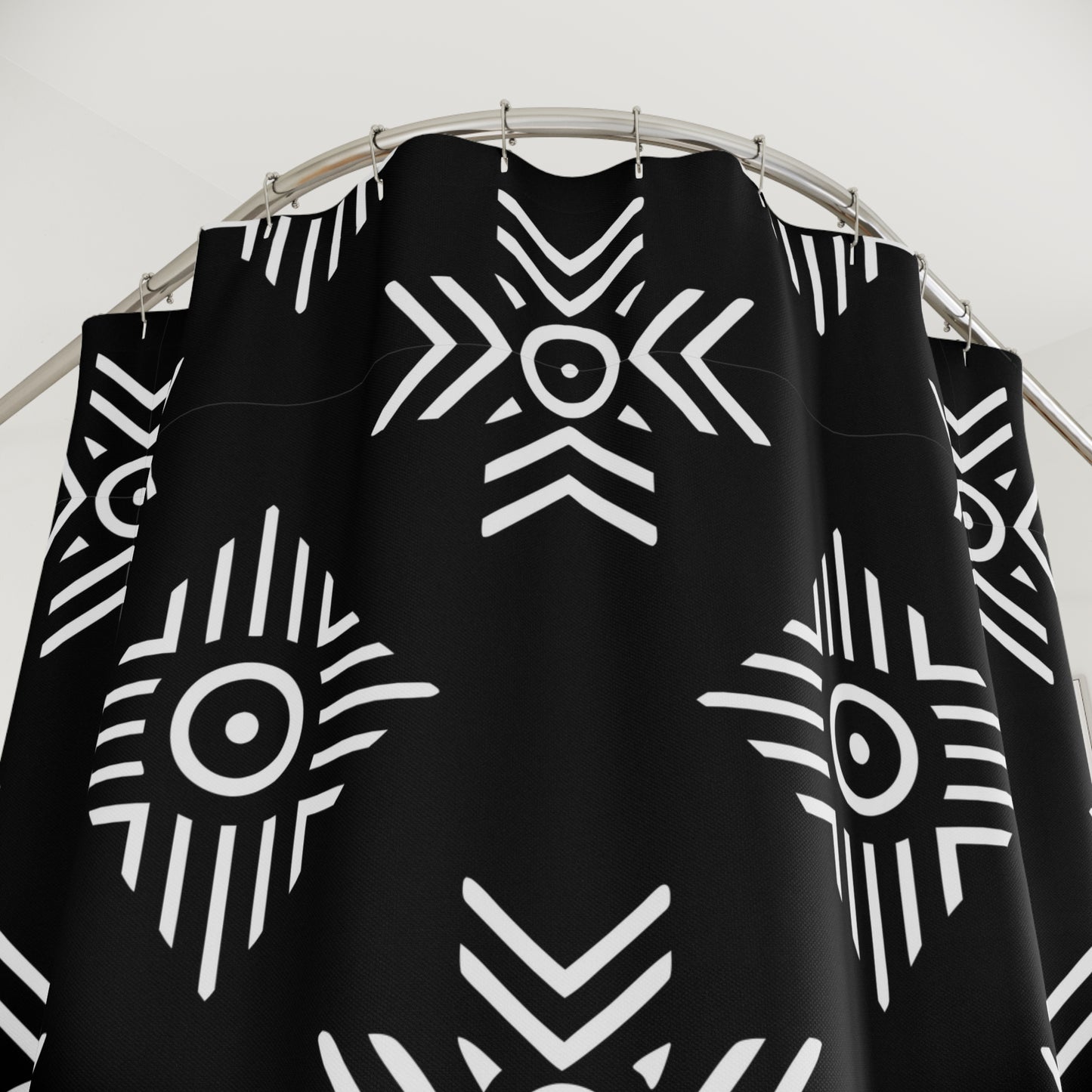 Black White Tribal Geometric Shower Curtain | Aztec Pattern Bathroom Decor