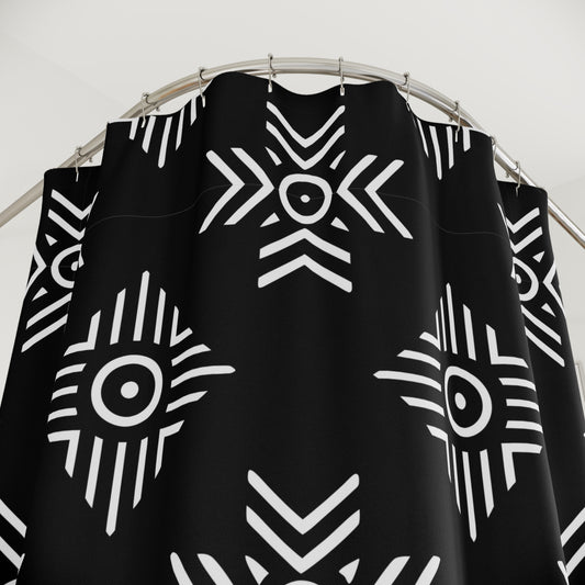 Black White Tribal Geometric Shower Curtain | Aztec Pattern Bathroom Decor