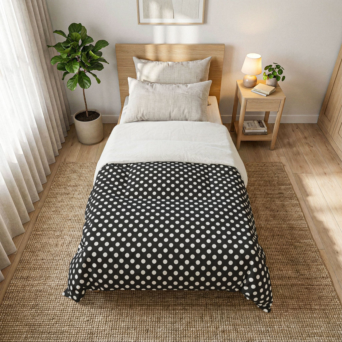 Black White Polka Dot Cotton Comforter | Dotted Bedding, Modern Farmhouse