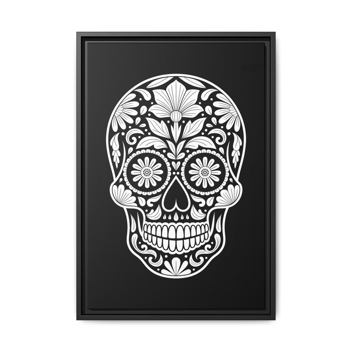 Sugar Skull Illustration Matte Canvas Framed | Day of the Dead Wall Art