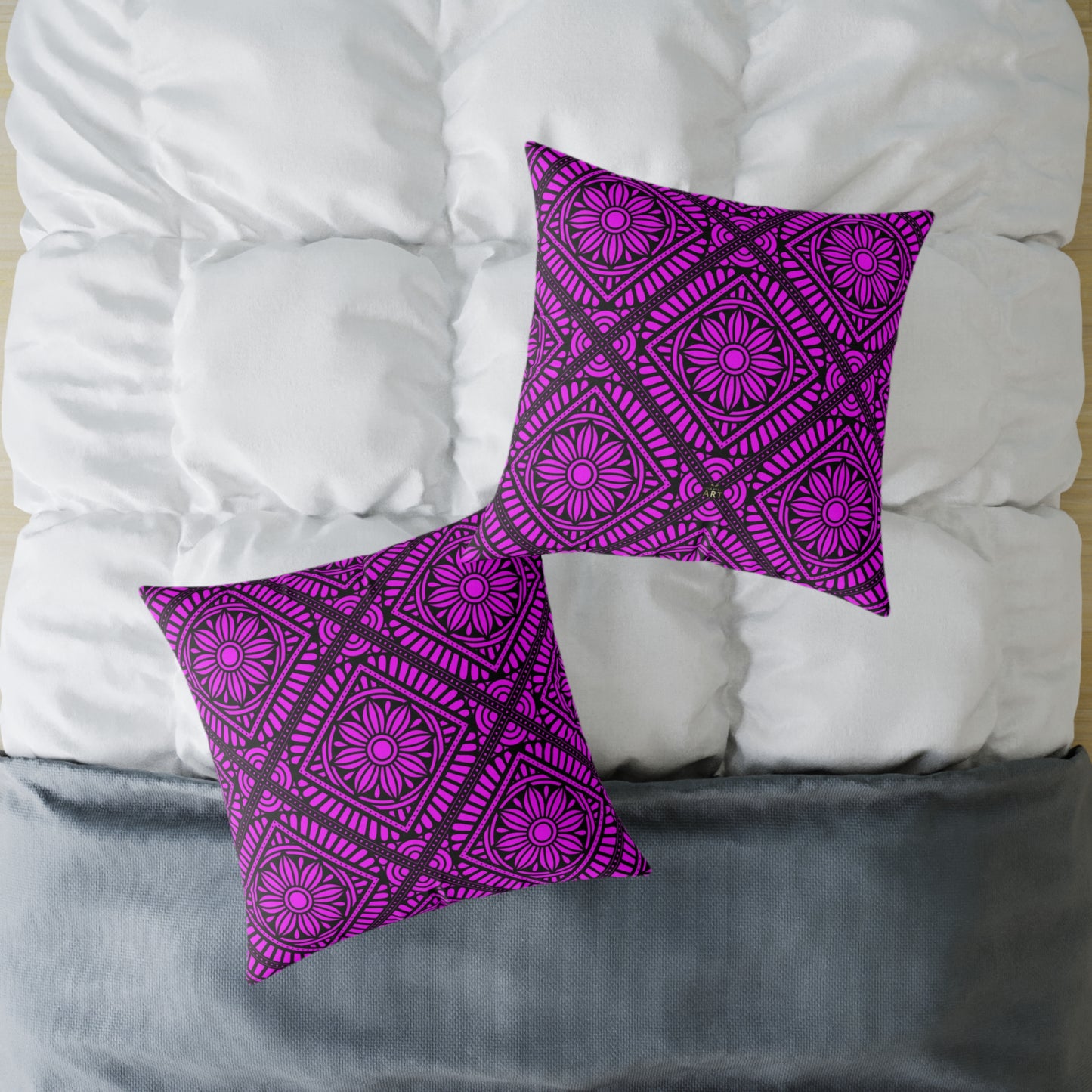 Magenta Floral Tile Pillow | Square Throw Pillow, Geometric Pattern
