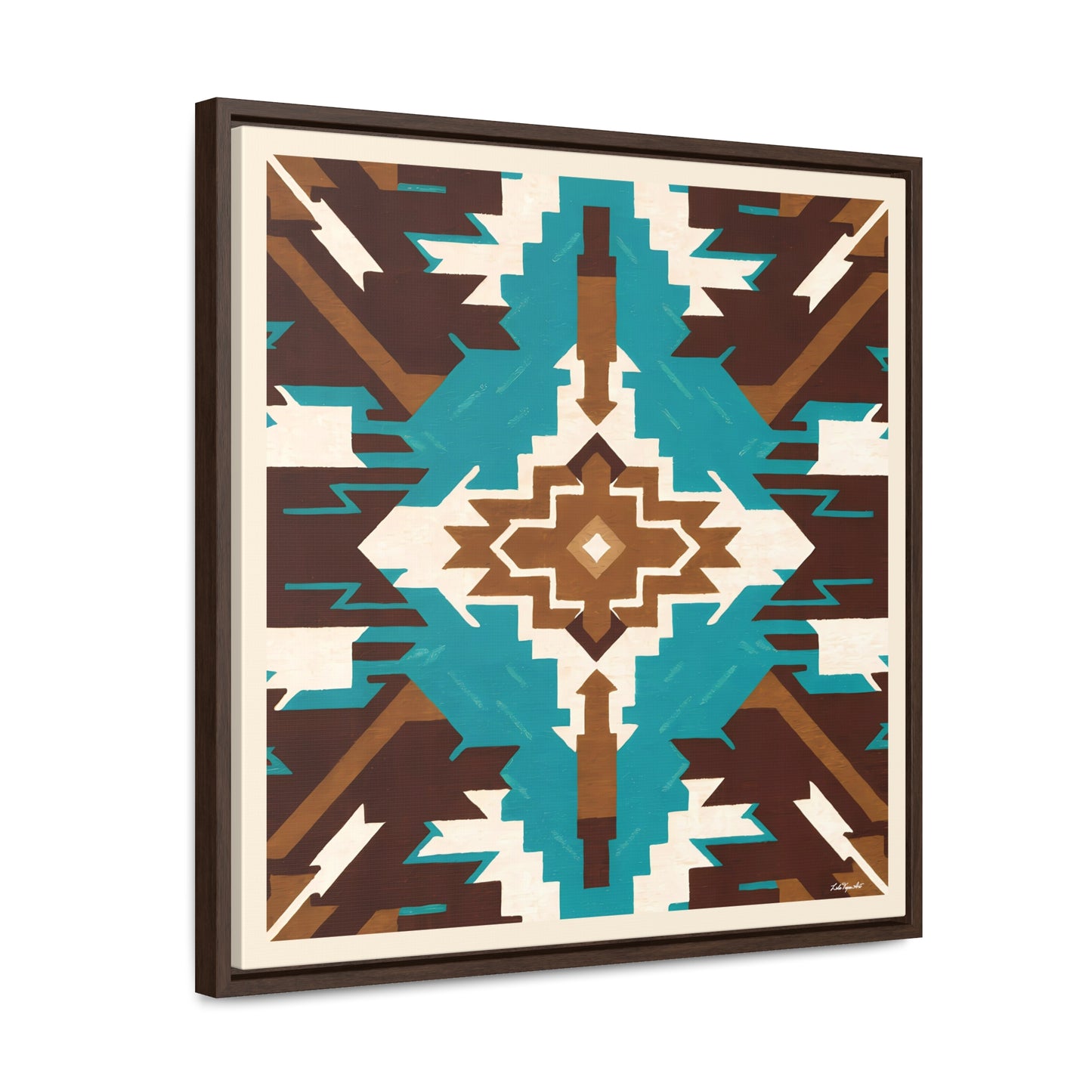 Framed Canvas Art, Native American Boho Wall Decor, Ethnic Home Decoration, Square Frame, Gallery Canvas, Turquoise and Brown Design