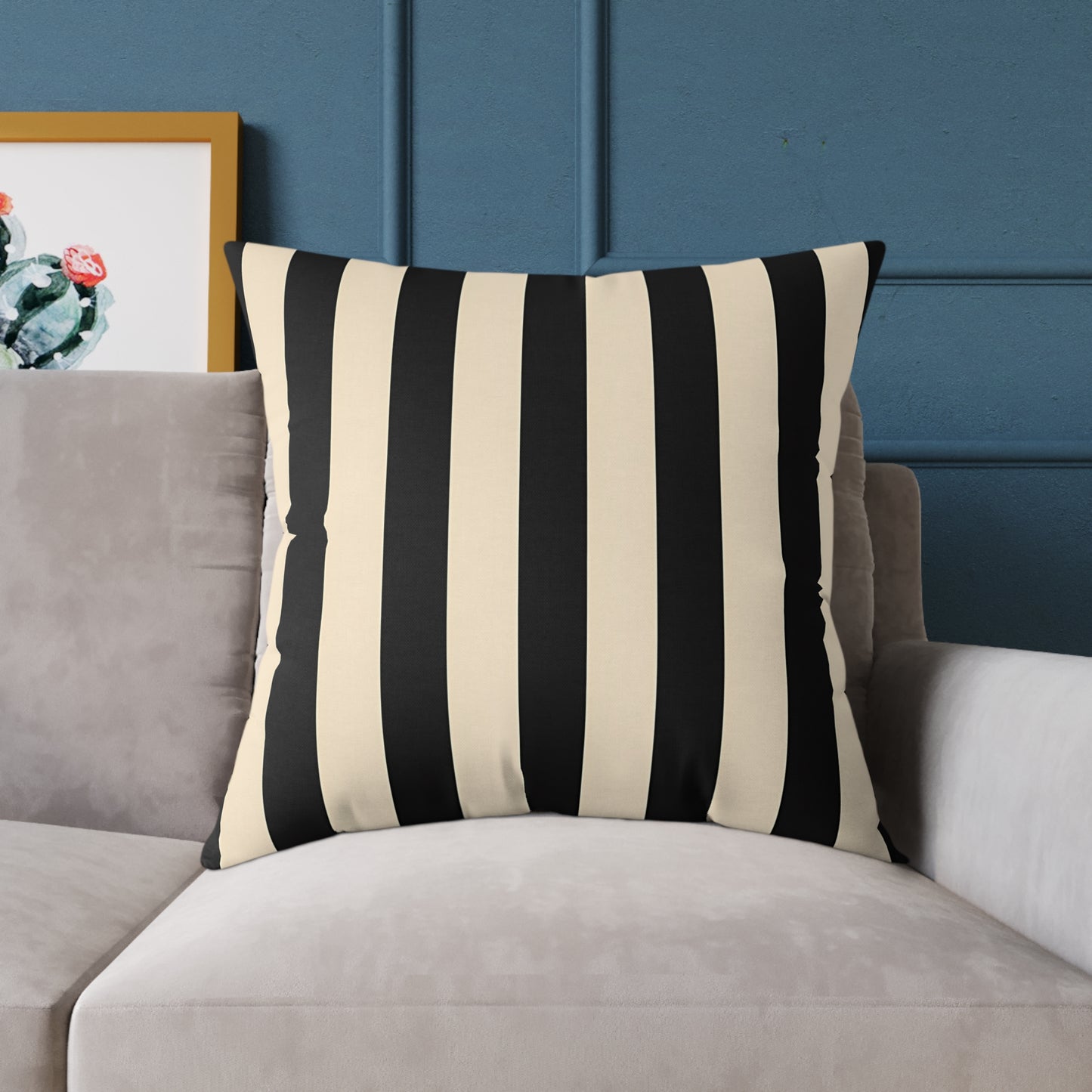 Black and Cream Vertical Stripe Square Pillow | Canvas Throw Pillow