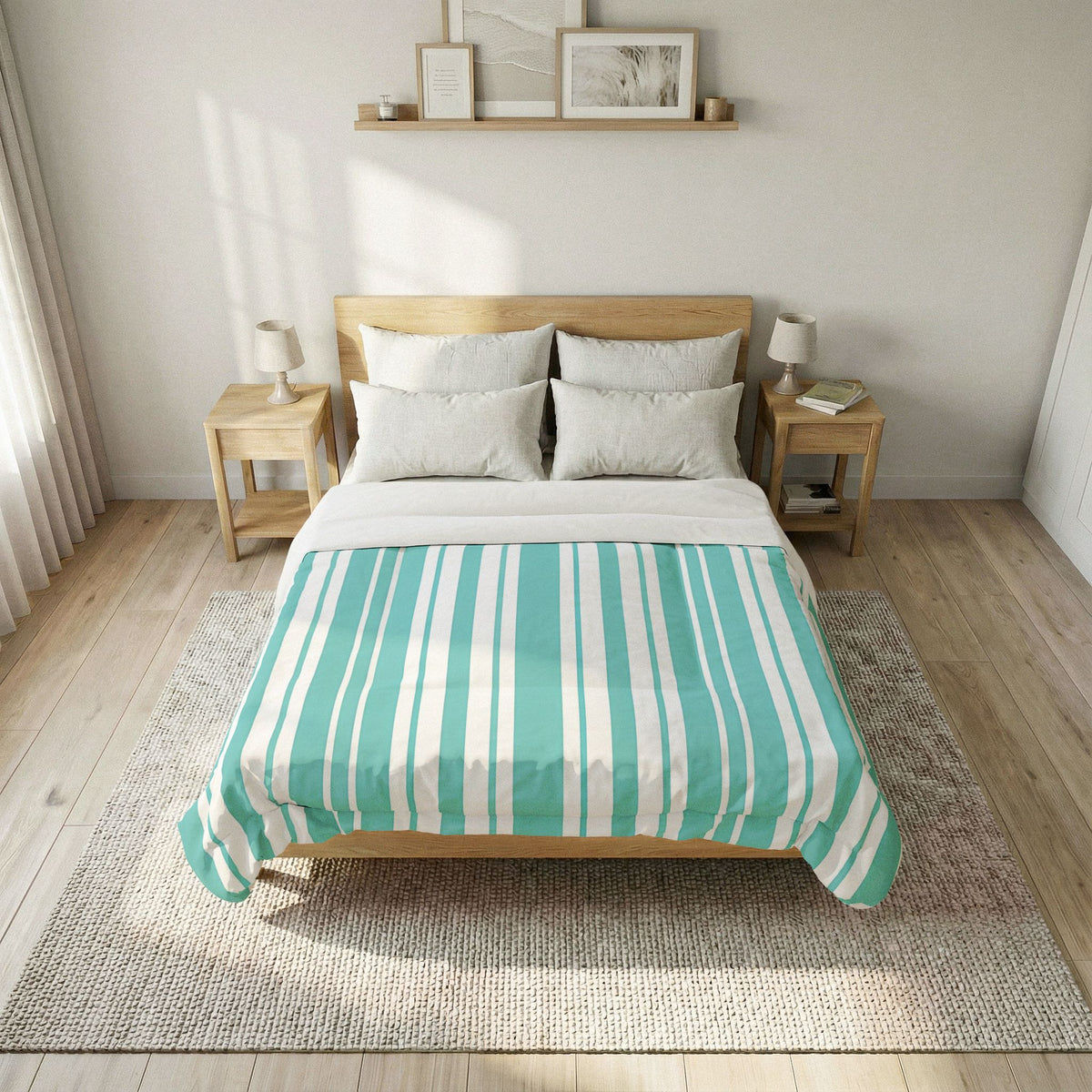 Aqua Vertical Stripes Comforter | Teal White Striped Comforter