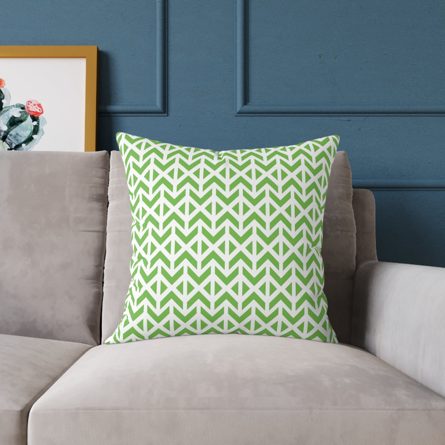 Green Geometric Arrow Pattern Pillow | Square Poly Canvas Pillow